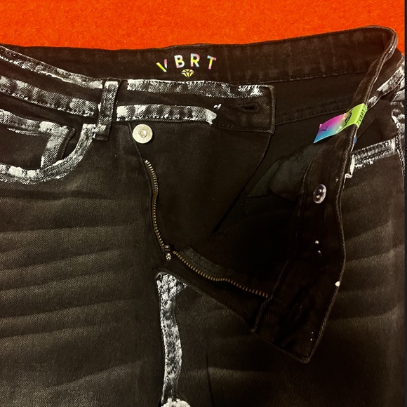Vibrant M.I.U black with painted white bands and crossover waist jeans NWT - Picture 8 of 14